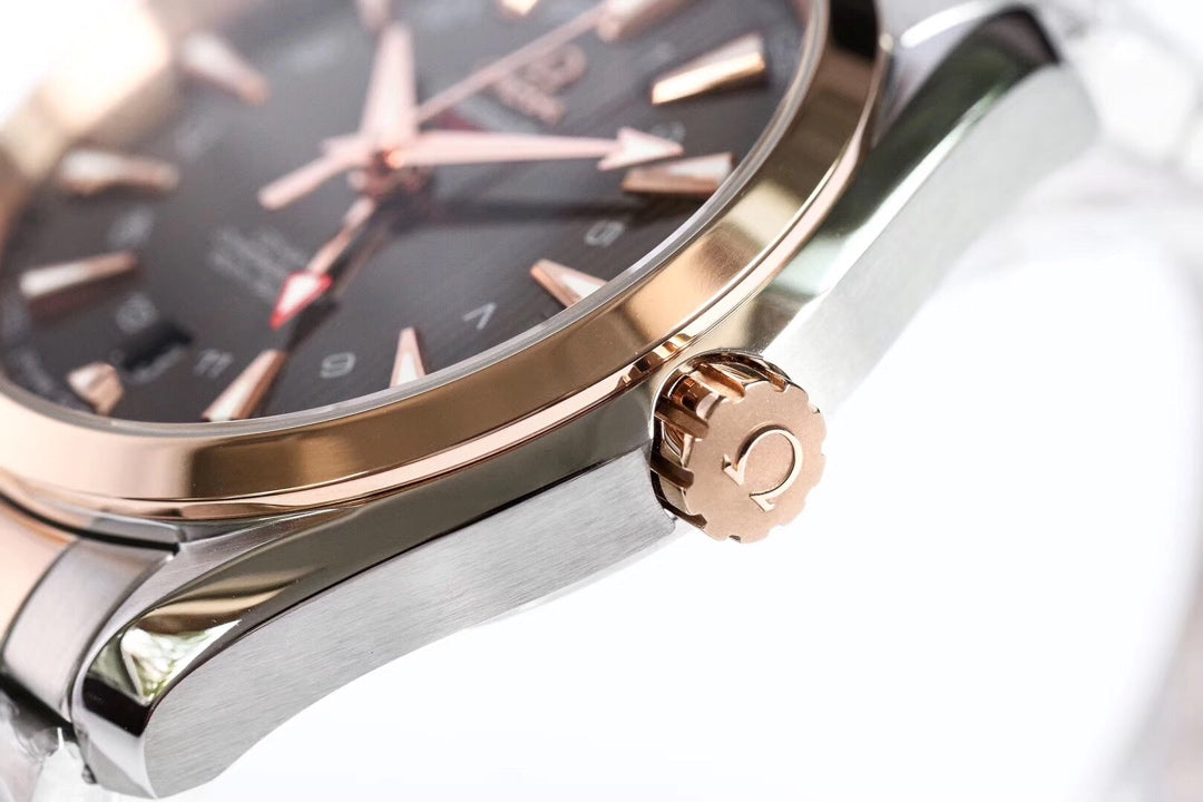 VS공장 오메가 브라운 다이얼 아쿠아테라 GMT 로즈골드 콤비 150M