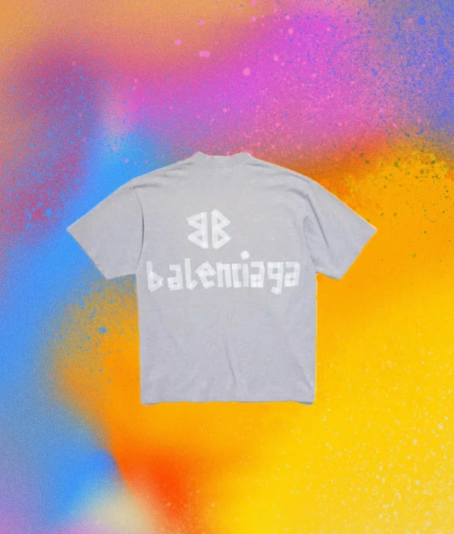 꼬부기 / 발렌시아가 반팔티 , 24ss꽃회색테이프레터링프린트반팔