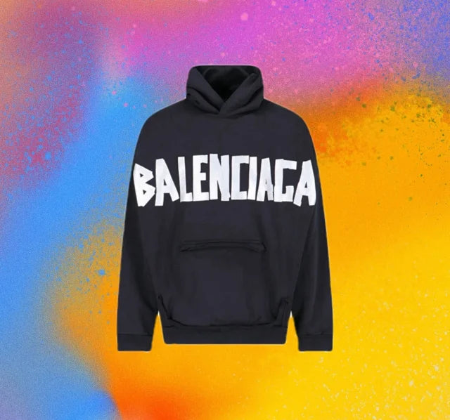 꼬부기 / 발렌시아가 후드티 , B24fw흑실버테이프프린트누비후드/3D입체컷팅/히든포켓