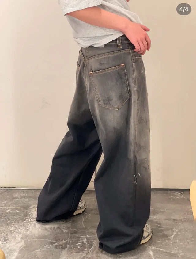 꼬부기 / 아크네스튜디오 청바지 , 2023M핏다크그레이/배기핏/핸드메이드잉크뿌리기