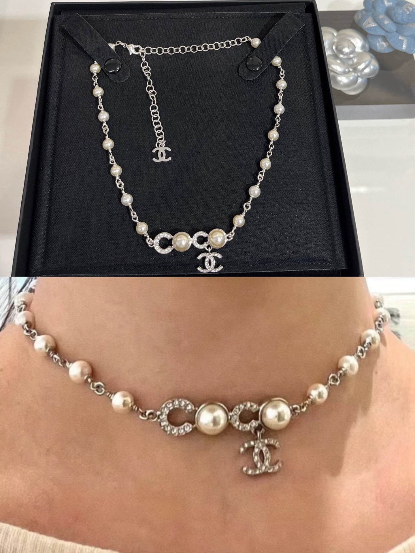 보스 악세사리 / 샤넬 여성 실버 목걸이