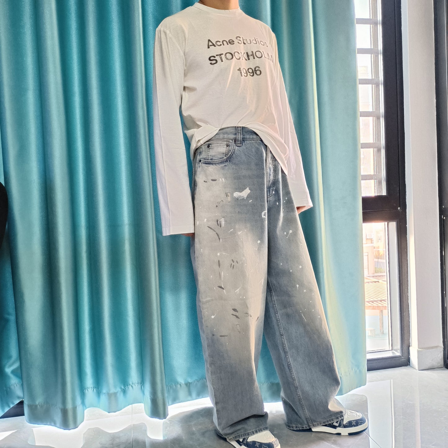 탑아크네 / 아크네스튜디오  오버핏 페인트스타일 데님팬츠