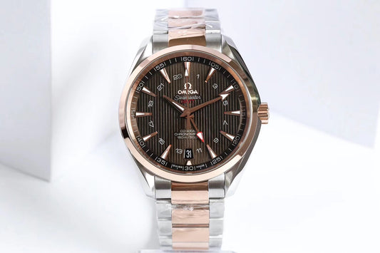 VS공장 오메가 브라운 다이얼 아쿠아테라 GMT 로즈골드 콤비 150M