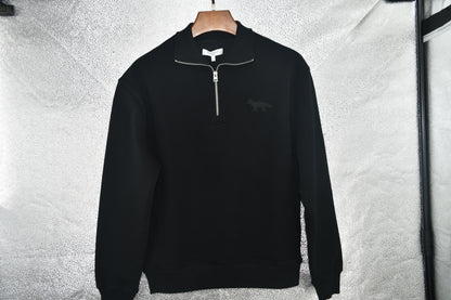 탑키츠네 / 메종키츠네  블랙 반집업 기모 맨투맨