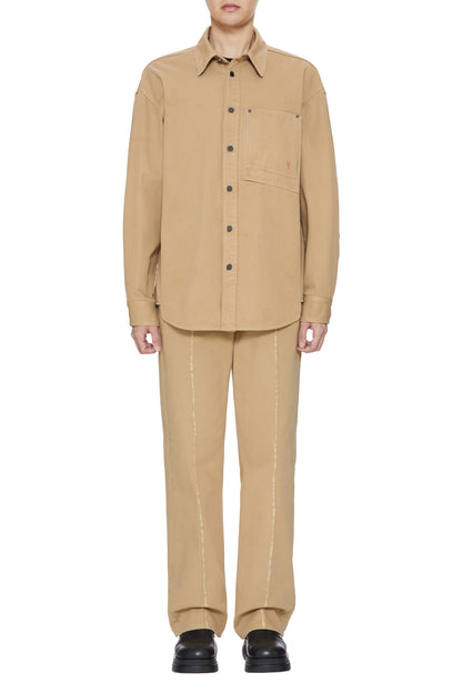 탑우영미 / 우영미 셔츠 , Wooyoungmi 카멜 코튼 엠보싱 백로고 셔츠