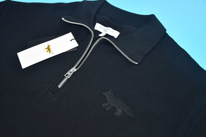 탑키츠네 / 메종키츠네  블랙 반집업 기모 맨투맨