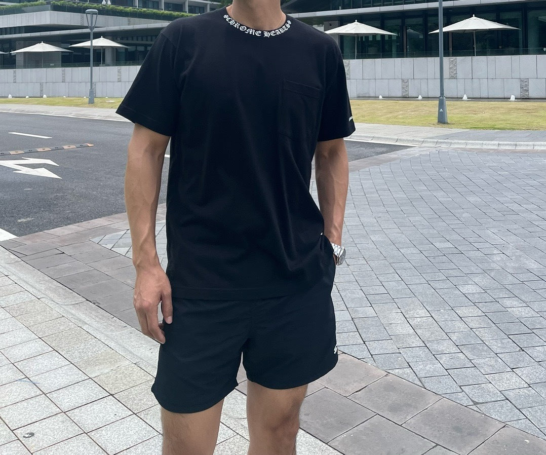 대리석 / 크롬하츠 넥로고 워싱 반팔 티셔츠