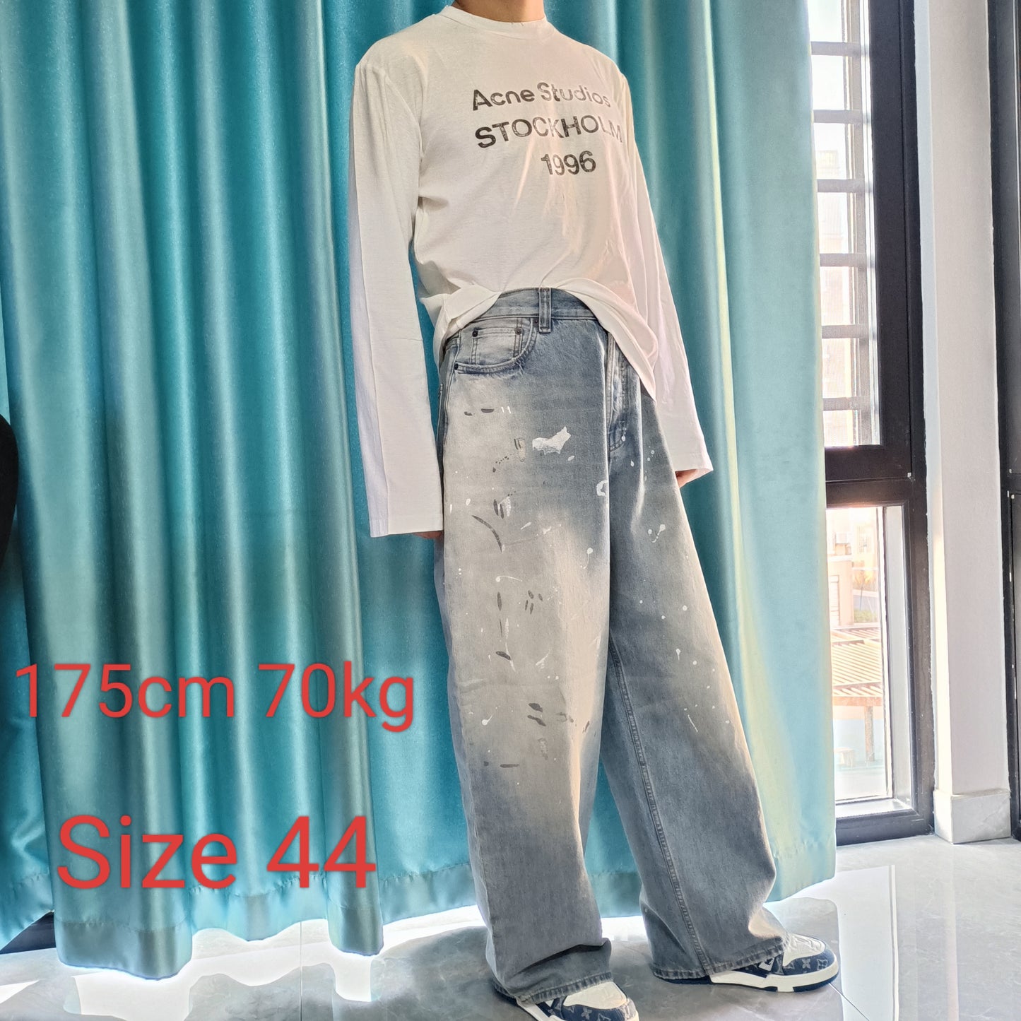 탑아크네 / 아크네스튜디오  오버핏 페인트스타일 데님팬츠