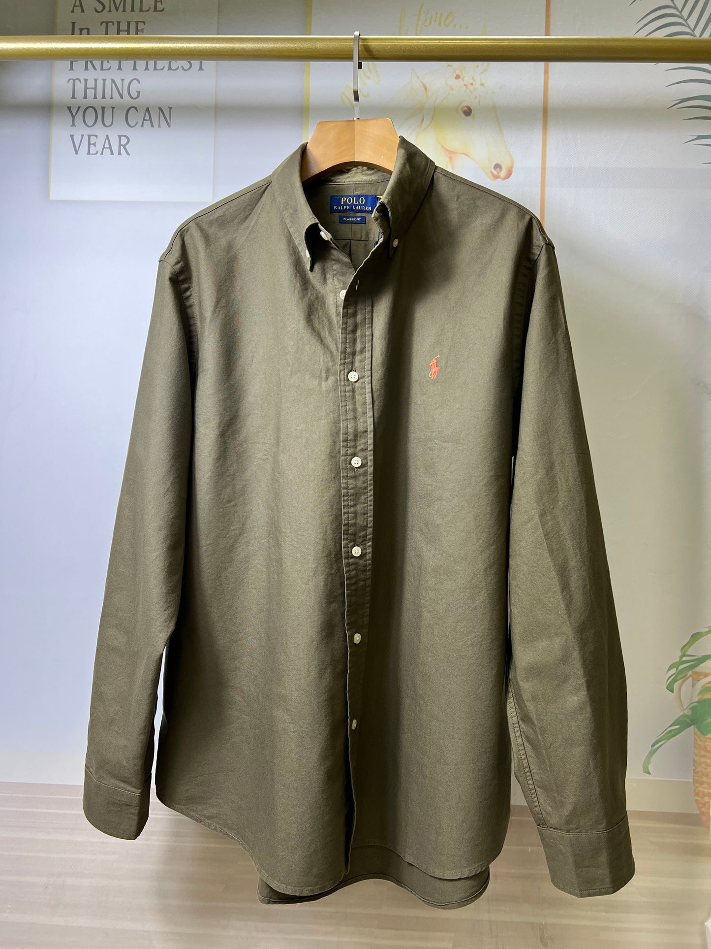 탑폴로 / 폴로 셔츠 , 클래식한 핏 그린 옥스퍼드 셔츠