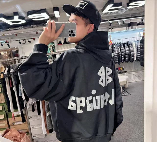 꼬부기 / 발렌시아가 후드티 ,  B24fw흑실버테이프프린트누비후드/3D입체컷팅/히든포켓