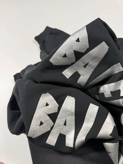 꼬부기 / 발렌시아가 후드티 ,  B24fw흑실버테이프프린트누비후드/3D입체컷팅/히든포켓