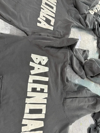 꼬부기 / 발렌시아가 후드티 ,  B24fw흑실버테이프프린트누비후드/3D입체컷팅/히든포켓