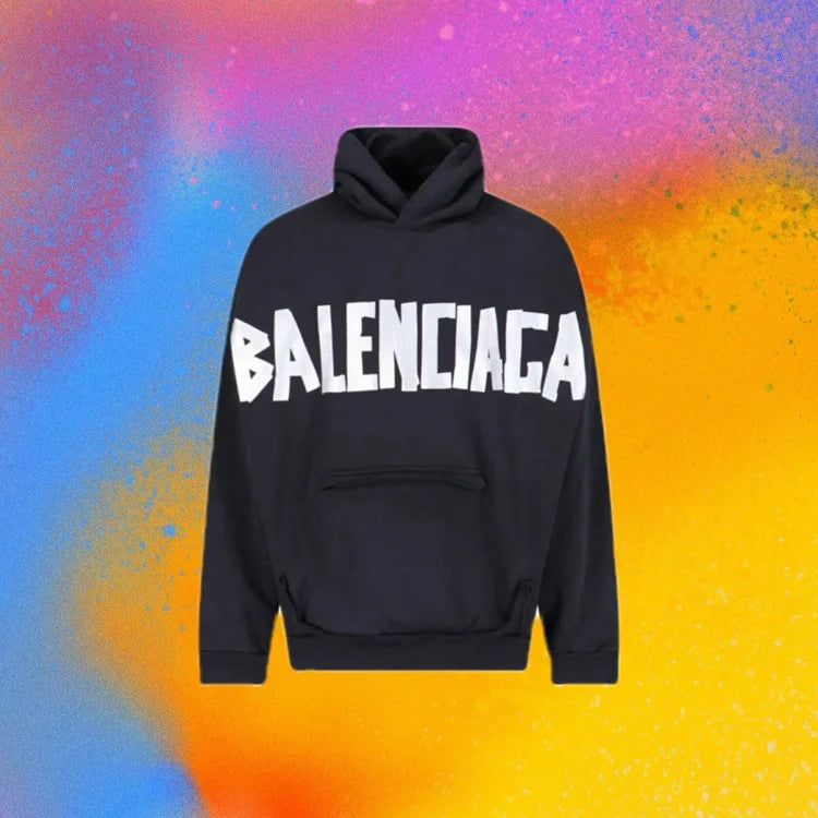 꼬부기 / 발렌시아가 후드티 ,  B24fw흑실버테이프프린트누비후드/3D입체컷팅/히든포켓