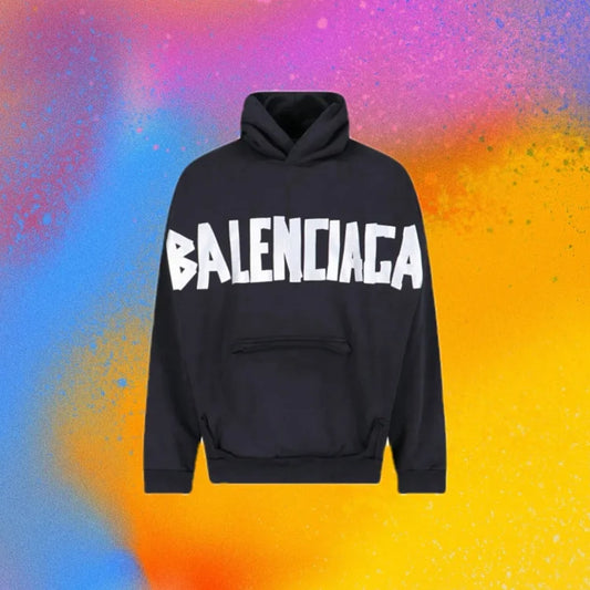 꼬부기 / 발렌시아가 후드티 ,  B24fw흑실버테이프프린트누비후드/3D입체컷팅/히든포켓