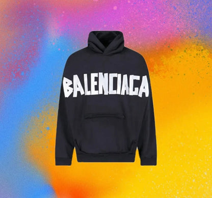 꼬부기 / 발렌시아가 후드티 ,  B24fw흑실버테이프프린트누비후드/3D입체컷팅/히든포켓