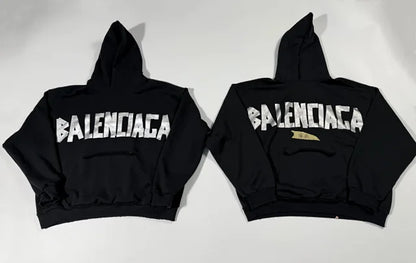 꼬부기 / 발렌시아가 후드티 ,  B24fw흑실버테이프프린트누비후드/3D입체컷팅/히든포켓