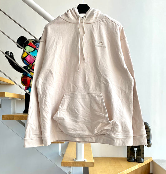 계단집/발렌시아가 남성 베이지 주름 더블 체크 자수 알파벳 후드티