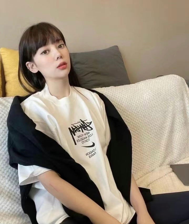 사슬  / 스투시 남성 로고 라운드넥 반팔 티셔츠