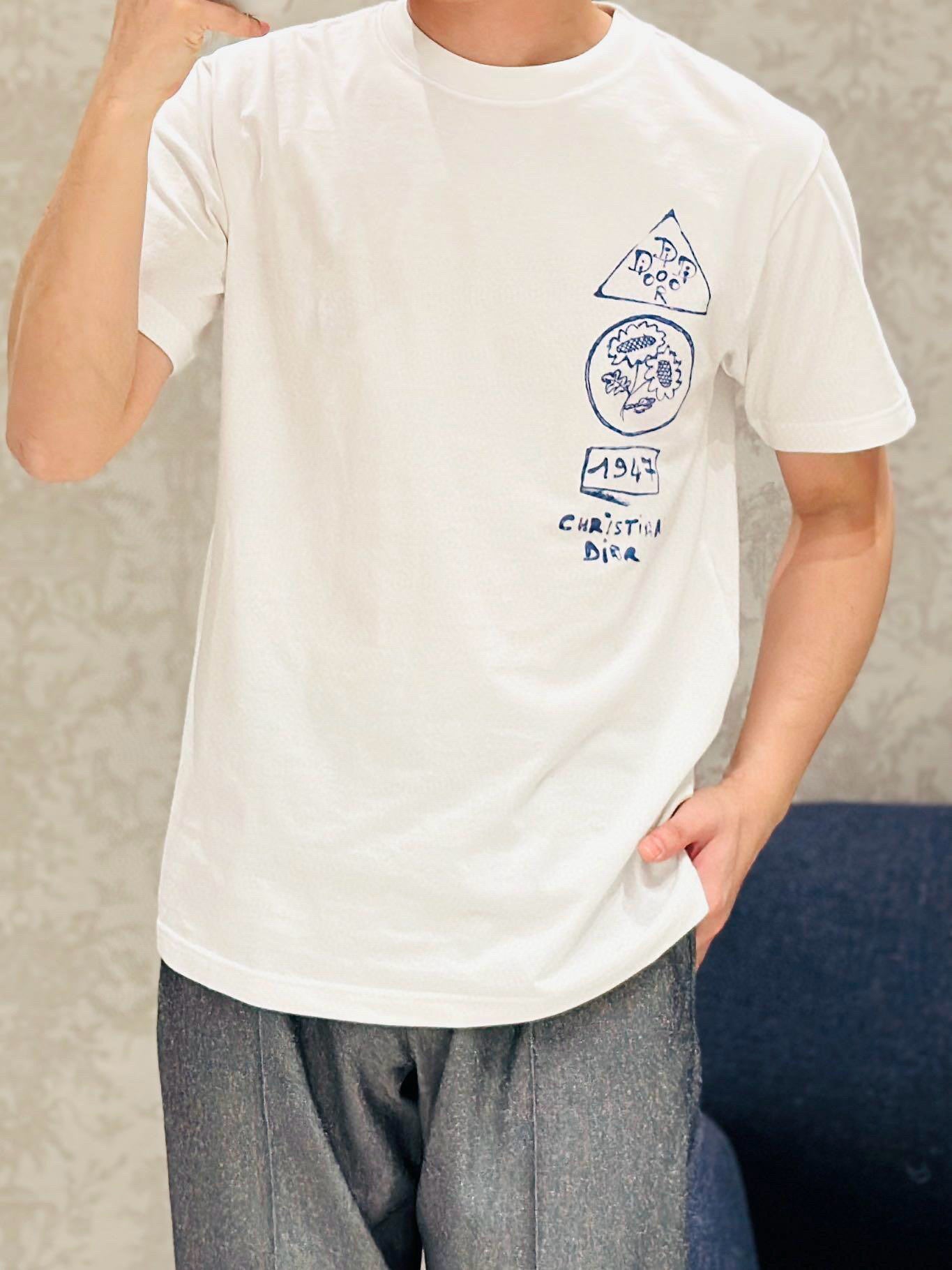 사슬 / 디올 남성 로고 반팔 라운드 티셔츠