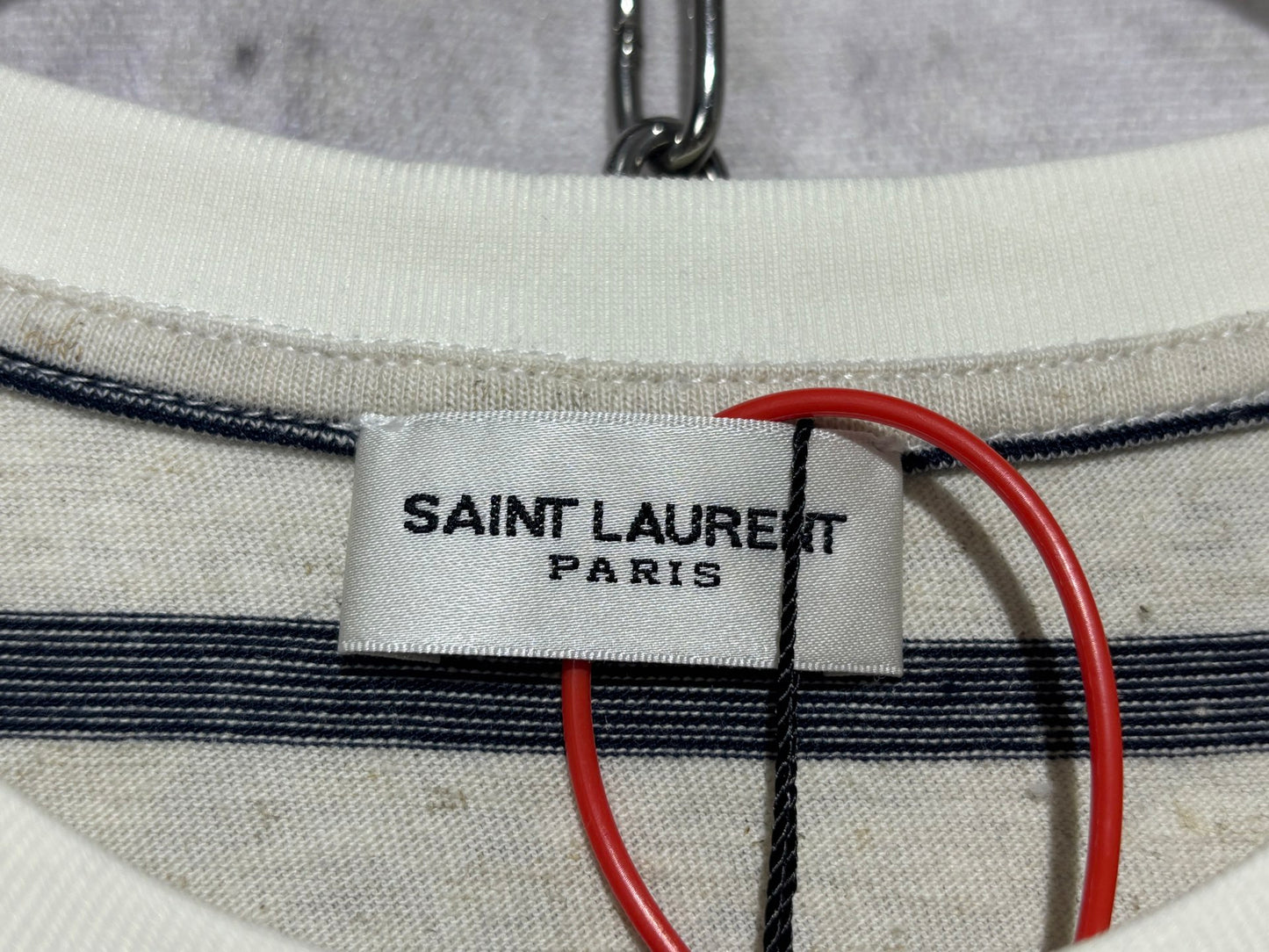 사슬 / 입생로랑 여성 스트라이프 라운드넥 반팔 티셔츠