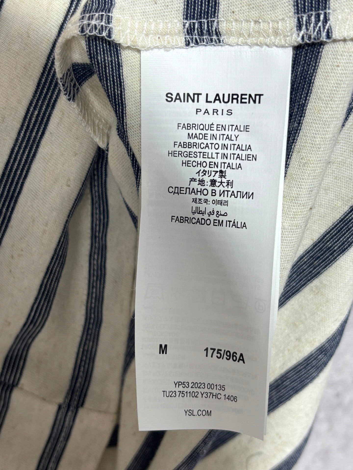 사슬 / 입생로랑 여성 스트라이프 라운드넥 반팔 티셔츠