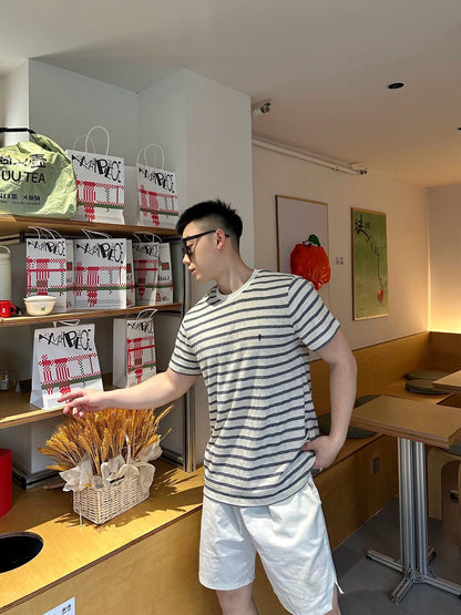 사슬 / 입생로랑 여성 스트라이프 라운드넥 반팔 티셔츠