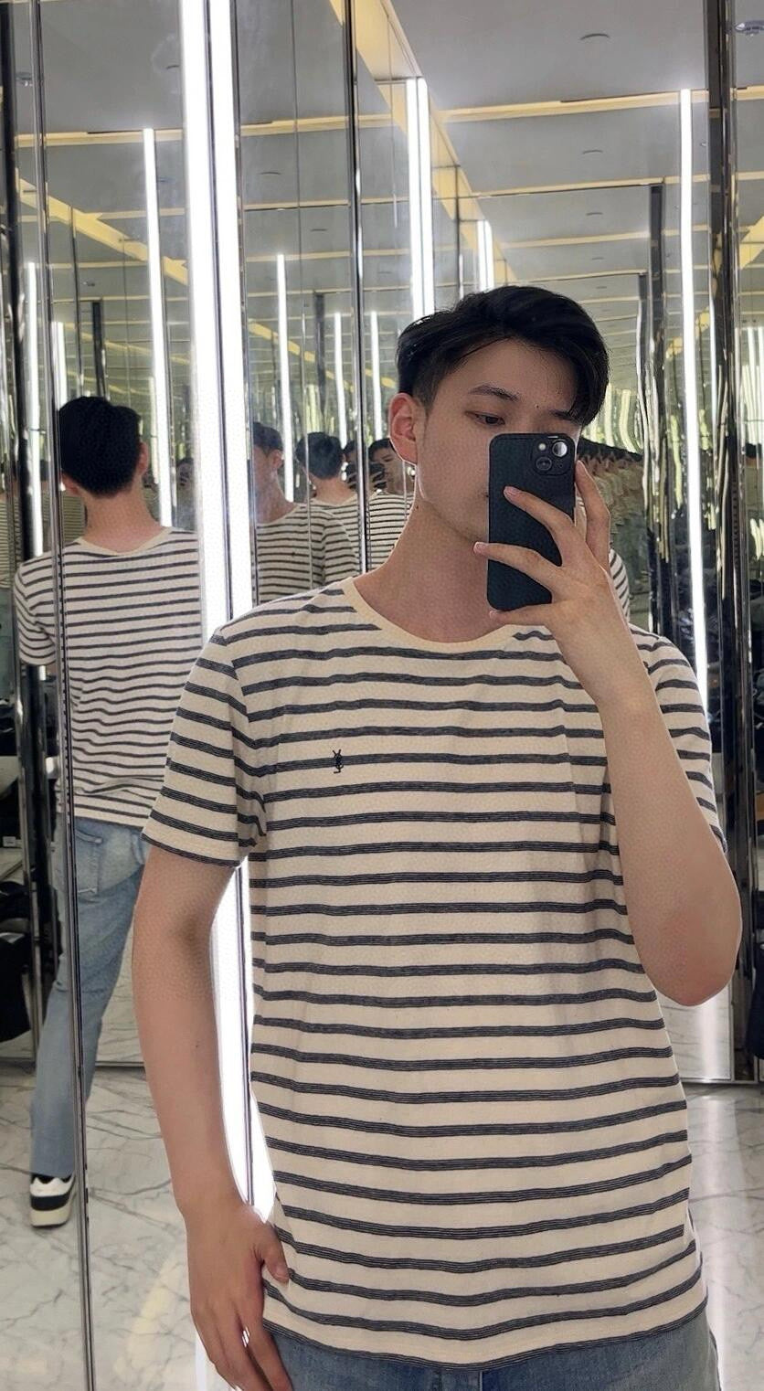 사슬 / 입생로랑 여성 스트라이프 라운드넥 반팔 티셔츠