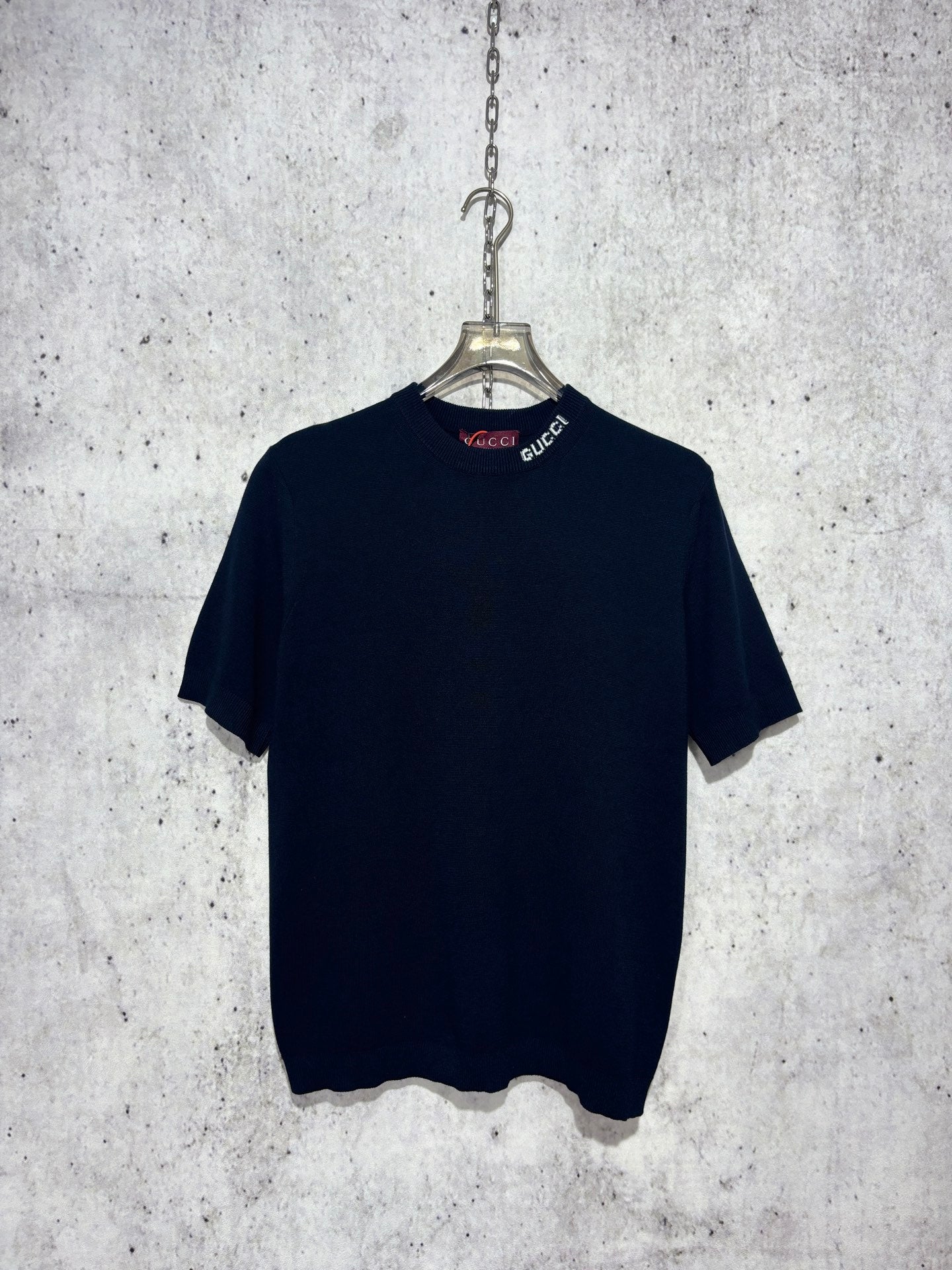 사슬 / 구찌 남성 여성 니트 라운드넥 반팔 티셔츠 네이비