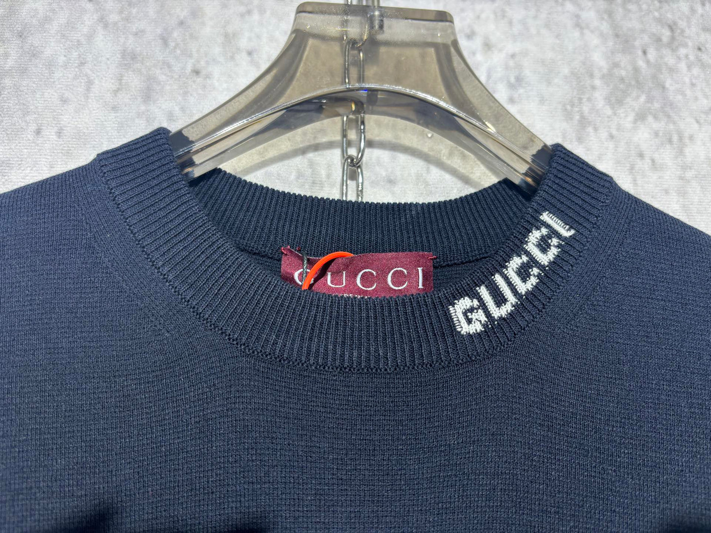 사슬 / 구찌 남성 여성 니트 라운드넥 반팔 티셔츠 네이비