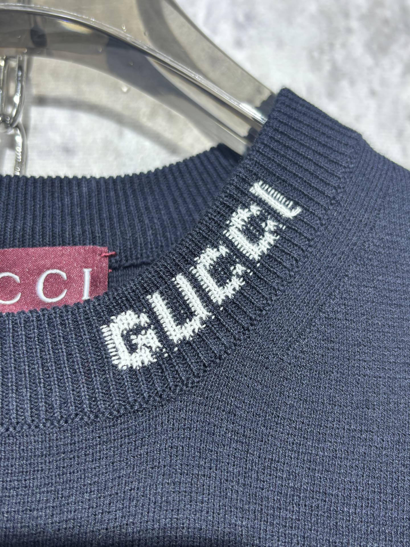 사슬 / 구찌 남성 여성 니트 라운드넥 반팔 티셔츠 네이비