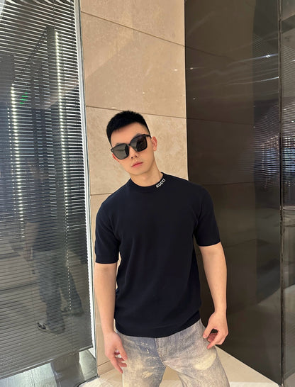 사슬 / 구찌 남성 여성 니트 라운드넥 반팔 티셔츠 네이비