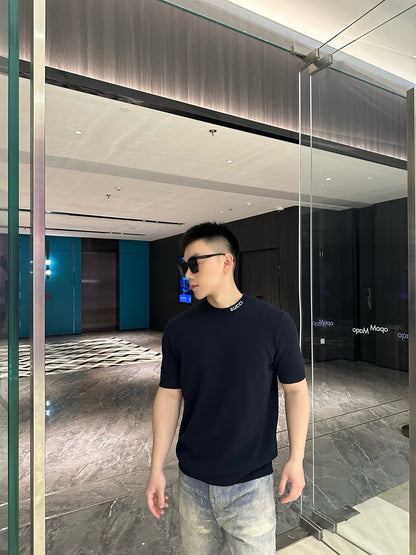 사슬 / 구찌 남성 여성 니트 라운드넥 반팔 티셔츠 네이비