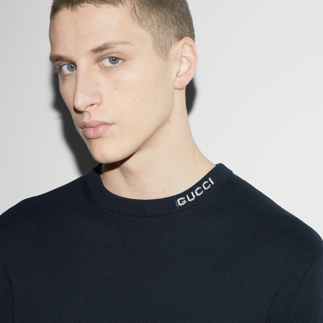 사슬 / 구찌 남성 여성 니트 라운드넥 반팔 티셔츠 네이비