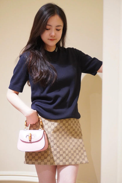 사슬 / 구찌 남성 여성 니트 라운드넥 반팔 티셔츠 네이비