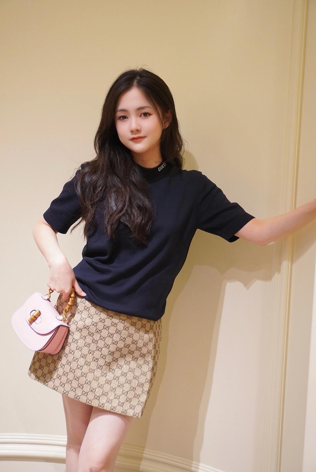 사슬 / 구찌 남성 여성 니트 라운드넥 반팔 티셔츠 네이비