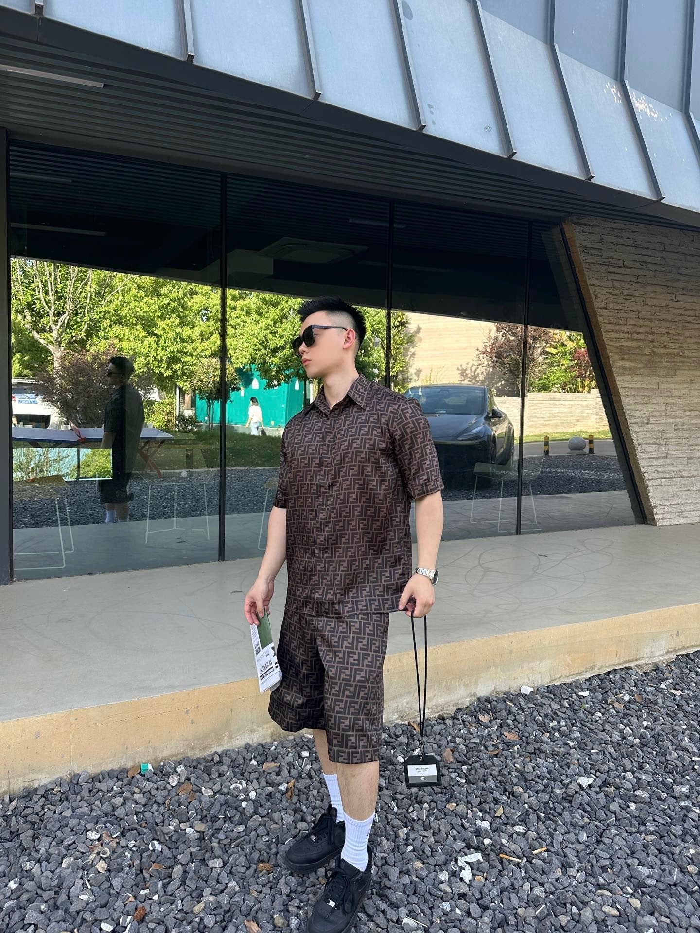 사슬 / 펜디 남성 여성 싱글 버클 반팔 셔츠