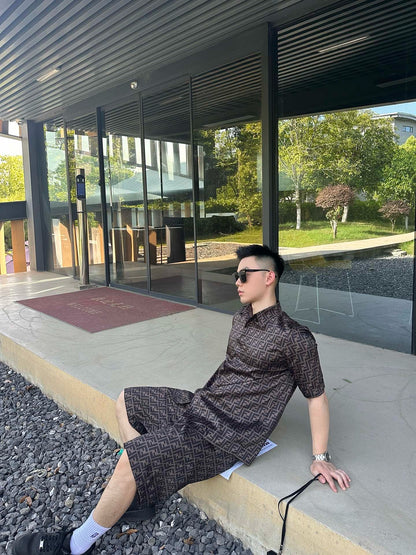 사슬 / 펜디 남성 여성 싱글 버클 반팔 셔츠