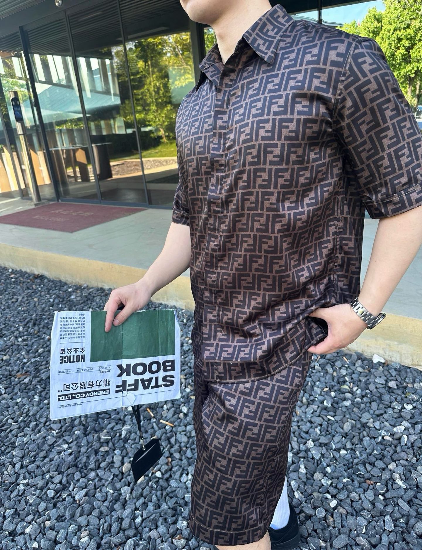 사슬 / 펜디 남성 여성 싱글 버클 반팔 셔츠