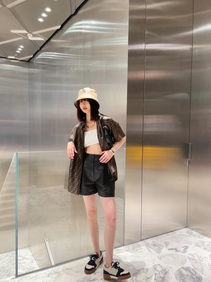 사슬 / 펜디 남성 여성 싱글 버클 반팔 셔츠