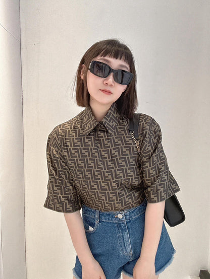 사슬 / 펜디 남성 여성 싱글 버클 반팔 셔츠