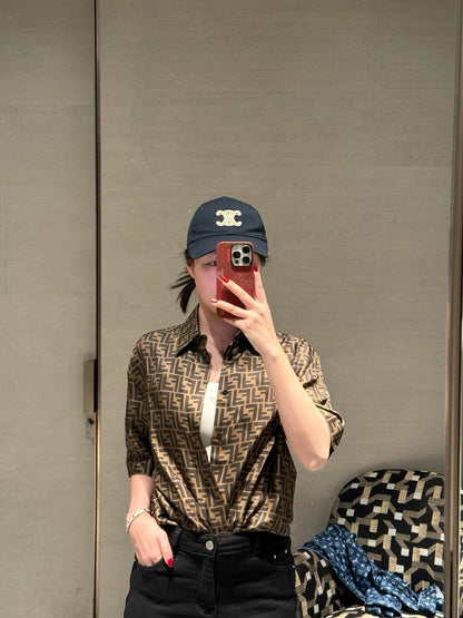 사슬 / 펜디 남성 여성 싱글 버클 반팔 셔츠