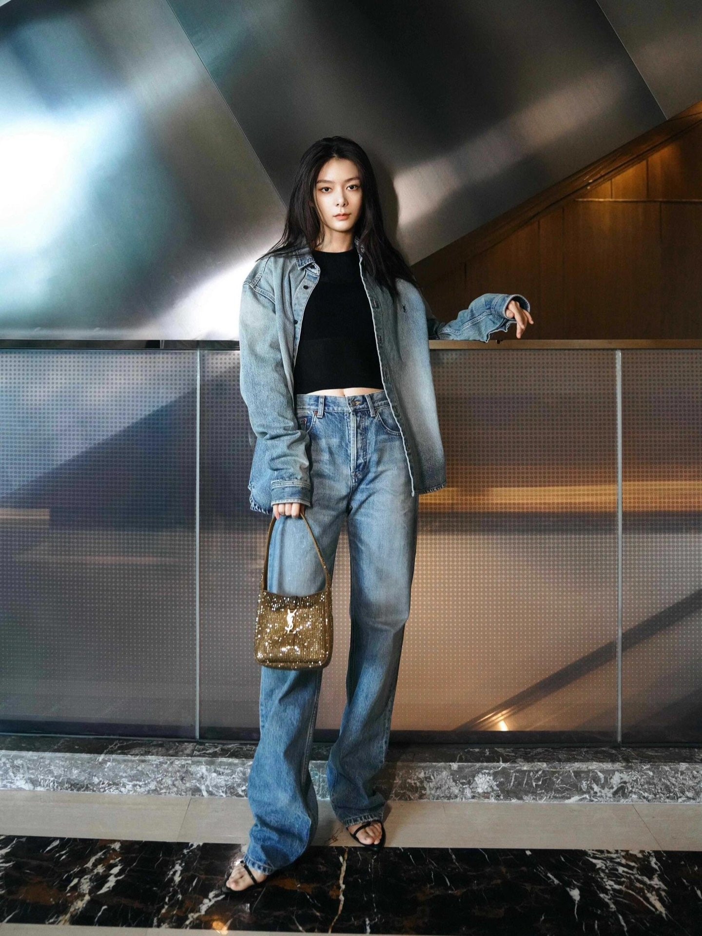 사슬 / 입생로랑 남성 여성 긴팔 데님 셔츠