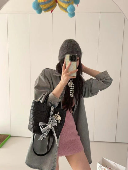 양 공장 / 디올 블랙 가죽 장바구니 가방