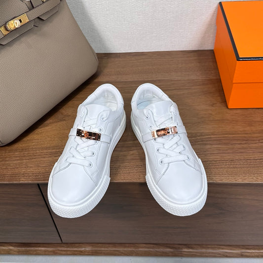 빙 공장 / 에르메스 커플 스니커즈 단색 가죽 로퍼 화이트