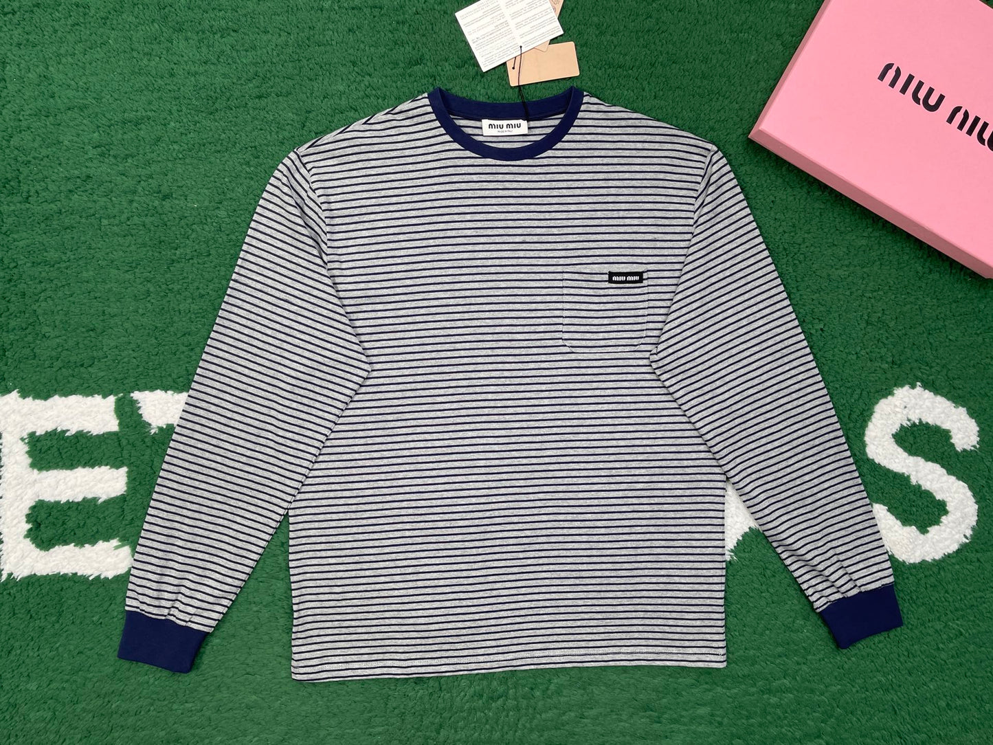 R공장 / 미우미우 남성 여성 스트라이프 라운드넥 티셔츠